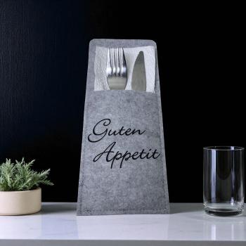 2/4/6er Set Bestecktasche Guten Appetit - Filz anthrazit oder grau - Artikel Nr. 1100082
